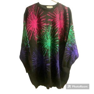 Vintage 80's Black Knit Fireworks Long‎ Sleeve Sweater Distinctly Different